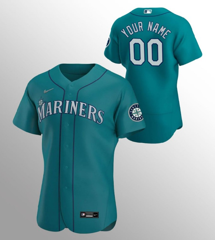 Men's Seattle Mariners ACTIVE PLAYER Custom Aqua Stitched Jersey Men's Seattle Mariners ACTIVE PLAYER Custom Aqua Stitched Jersey